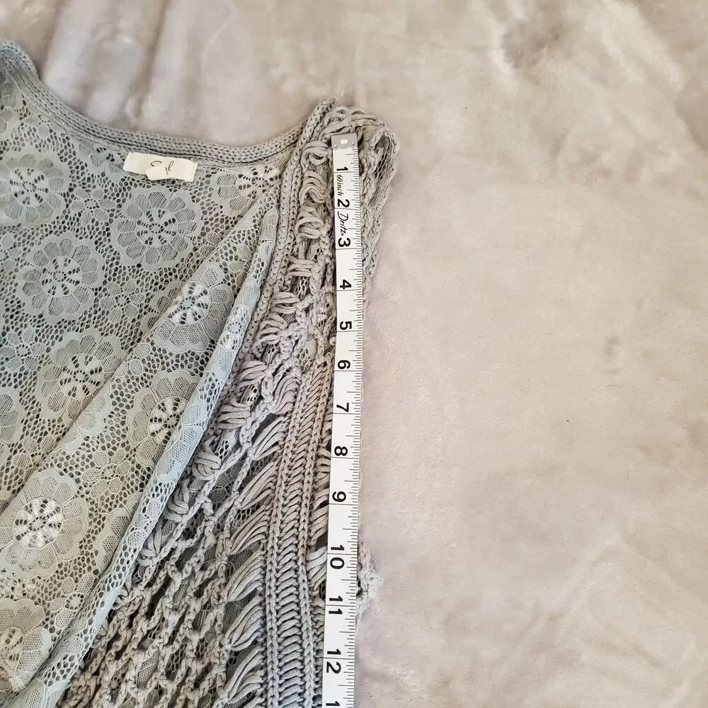 Easel Lace & Crochet Bohemian Grey Vest Women's SMALL